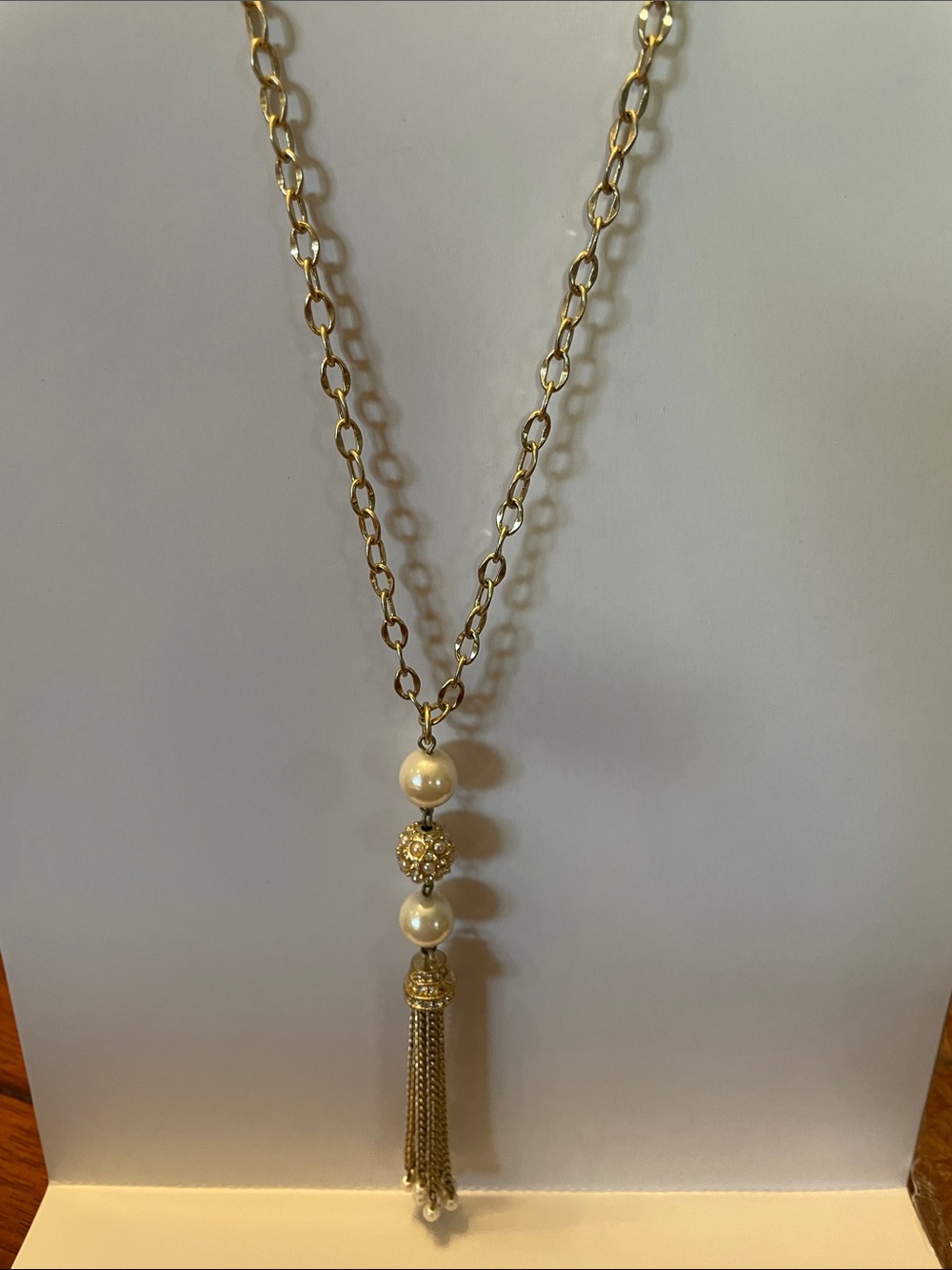 Lia Sophia Gold-Tone Necklace with White Pearls and Tassel